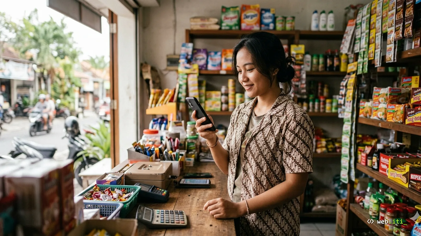 Kotak hasil AI Overview Google menampilkan jawaban yang dikutip dari website UMKM kecil, dikelilingi snippet teks