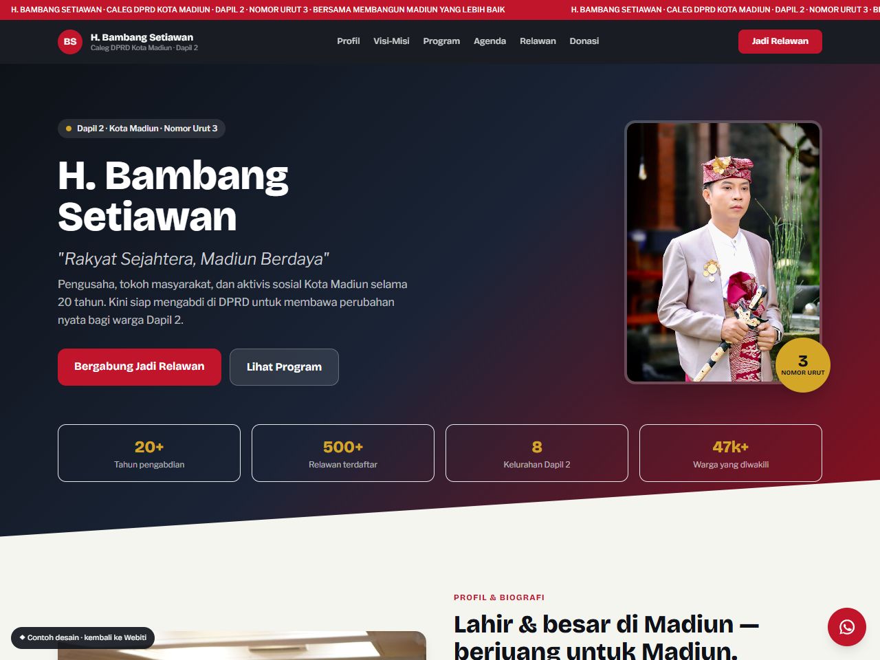 Pratinjau desain website Politik — Profile Caleg / Politik