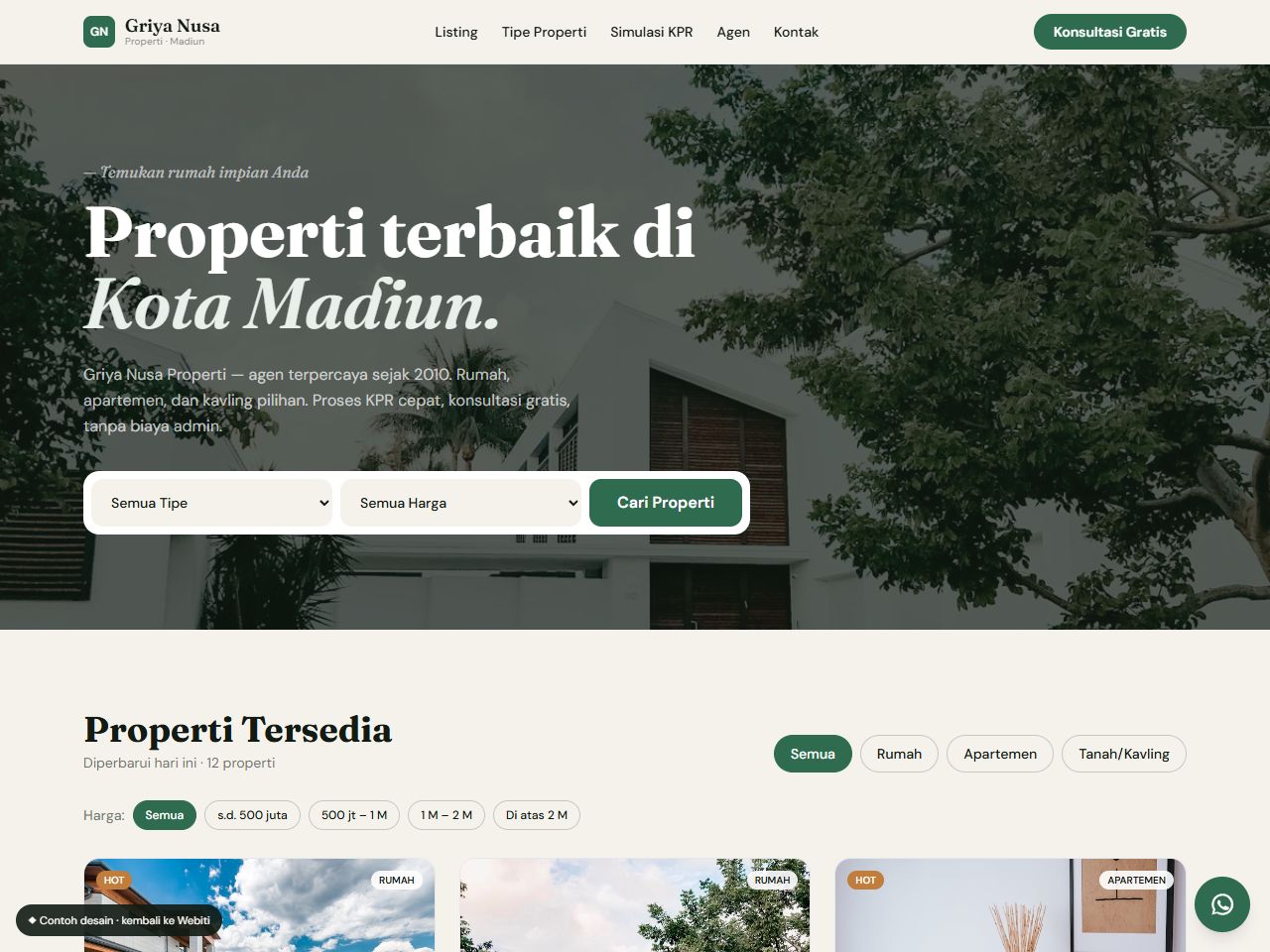 Pratinjau desain website Real Estate — Properti Listing