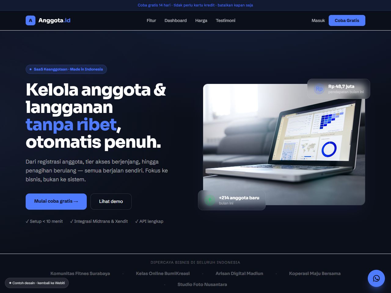Pratinjau desain website Tech — Web App SaaS Membership
